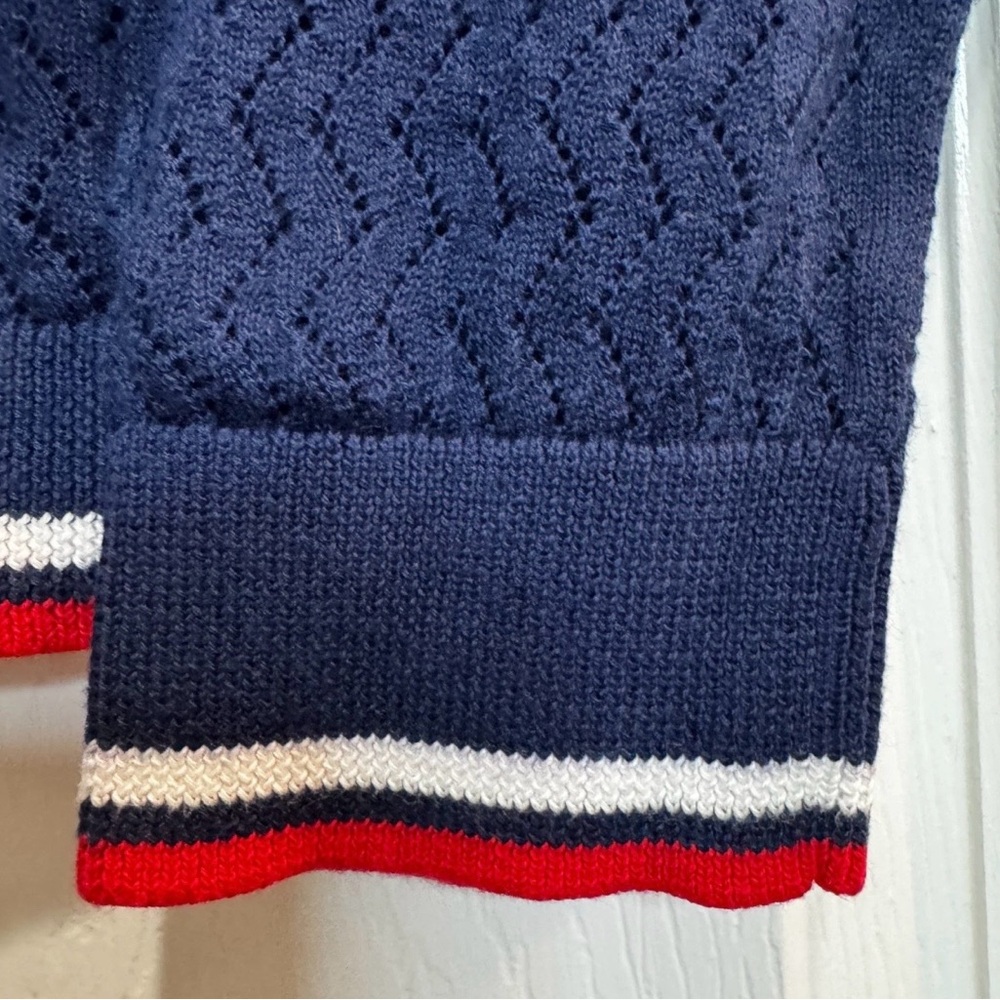 Lands' End Navy Knit Lace Cardigan Varsity Stripe Medium - Picture 9 of 10